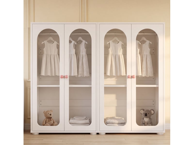  Lot de 2 armoires enfant 4 portes 160x50x120 cm mdf blanc et acrylique  - Conforama B