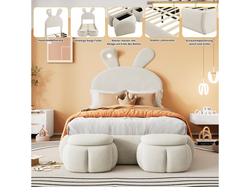  Lit enfant mezzanine 90x200 cm - blanc - avec table et armoire - échelle latérale - 1 place  - Conforama E