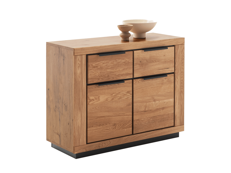  Commode 2 portes et 2 tiroirs coloris chêne massif huilé - longueur 102 × hauteur 80 × profondeur 40 cm  - Conforama D