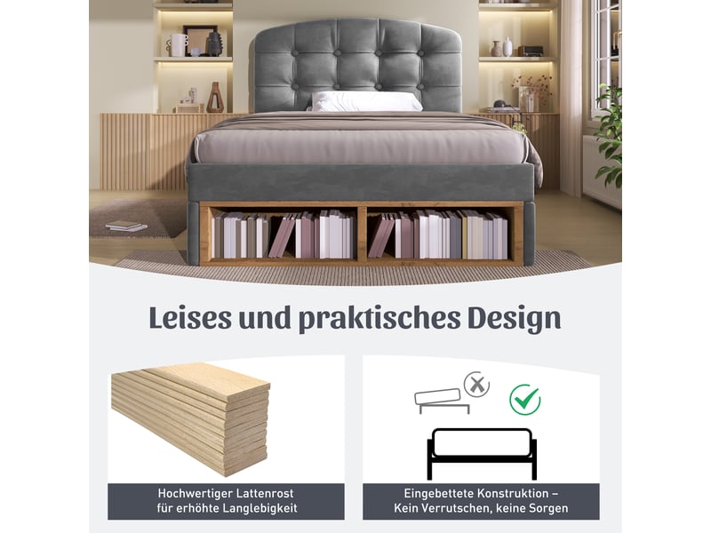 Lit avec rangement gris 90x200 cm avec tiroirs et sommier à lattes inclus - Conforama E