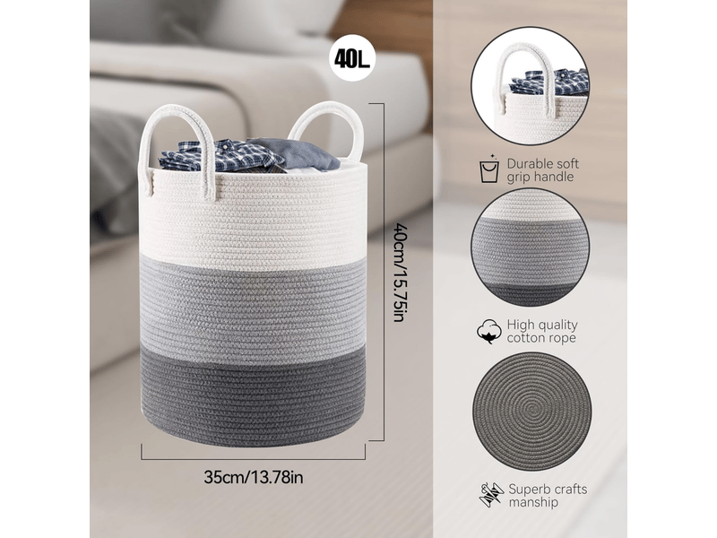 Panier à linge sale en coton tissé, panier de rangement bohème pour le linge, panier à linge de qualité supérieure avec anse, grand - Conforama B