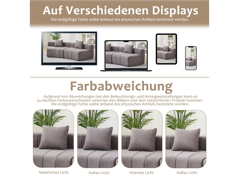 Canapé modulable chenille incurvé symétrique avec 2 coussins - Conforama E