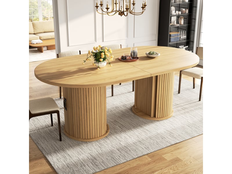  Table à manger extensible 150-190 cm avec rangement caché, table de cuisine multifonction gain de place, structure métal - marron naturel  - Conforama C