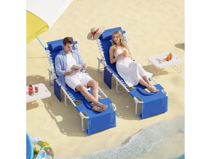 Banc de jardin réglables chaises de plage 3 en 1 pour terrasse– trou pour le visage, table pliante, ,coussin amovible -bleu