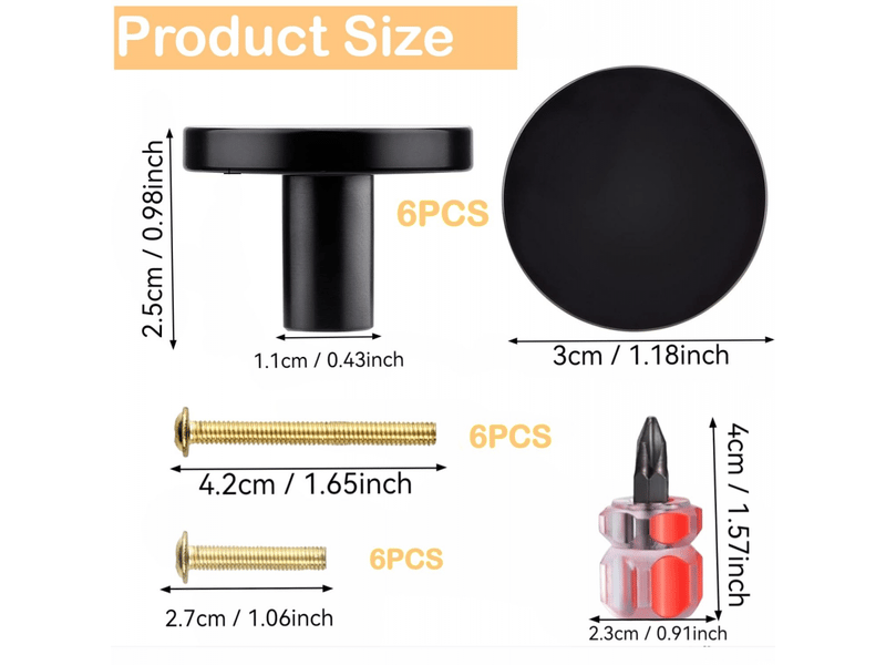  Poignées pour meubles lot de 6 : boutons ronds pour portes d'armoire, commode et cuisine avec tournevis  - Conforama B