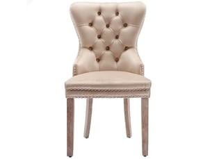 Lot de 2 chaises de salle à manger en velours beige – design capitonné avec anneau, clous décoratifs et pieds réglables effet usé