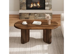 Table basse ovale 99 x 50 x 40 cm, pieds massifs et charge maximale 40 kg, mdf effet noyer