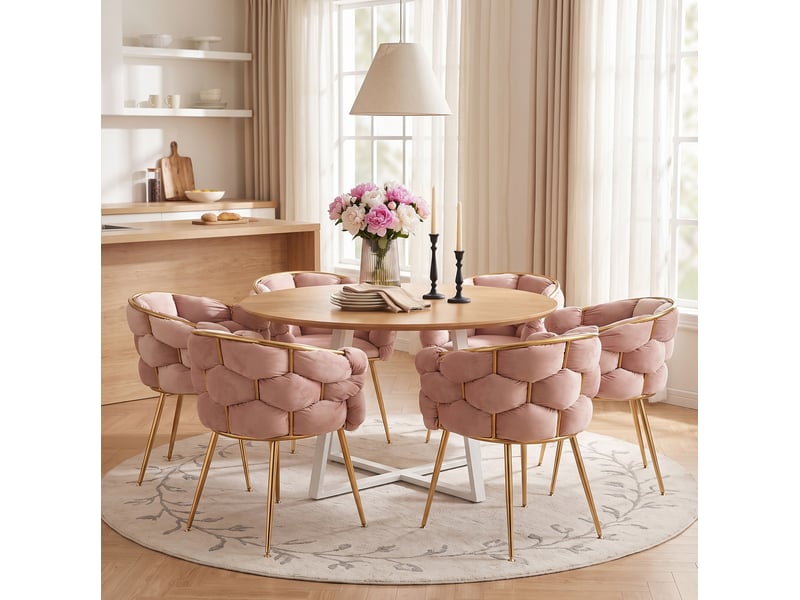  Fauteuil d'accent moderne en velours rose avec structure métallique  - Conforama D