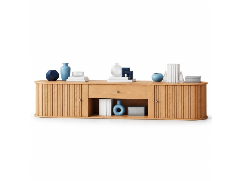  Meuble tv 180x40x40 cm pour téléviseur jusqu’à 75 pouces en panneau de particules coloris naturel  - Conforama A