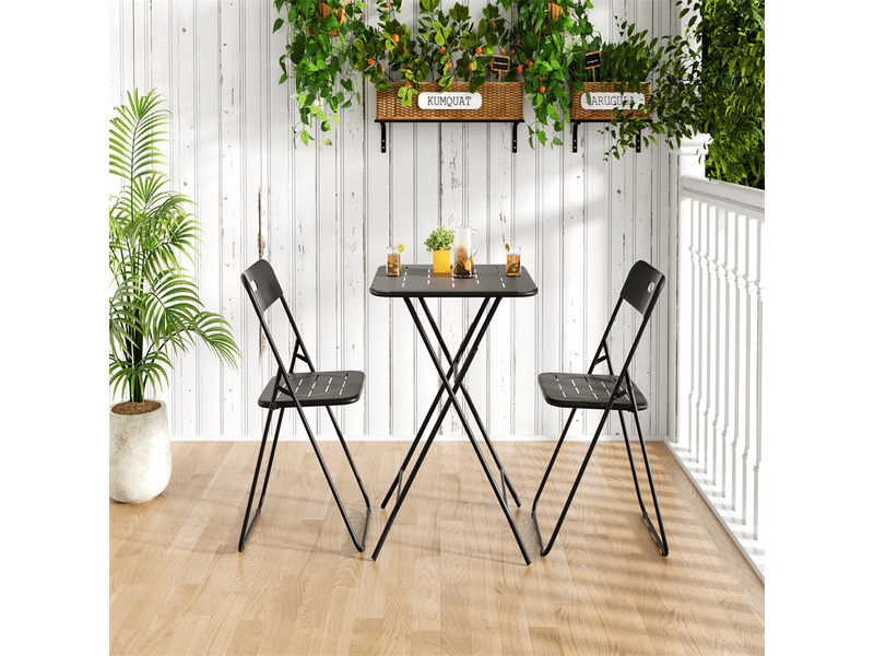 Ensemble bistrot extérieur pliable 3 pièces, 2 chaises et 1 table, noir - Conforama B