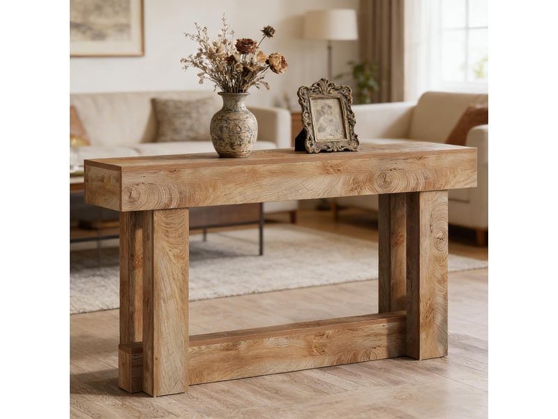 Table console à 2 niveaux en panneau de particules marron 160x30x85 cm  - Conforama B
