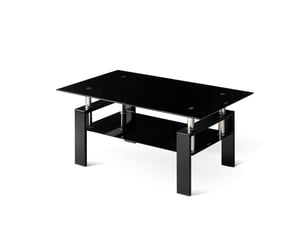 Table basse rectangulaire noire en verre trempé et métal, 100 x 60 x 44 cm, à deux niveaux