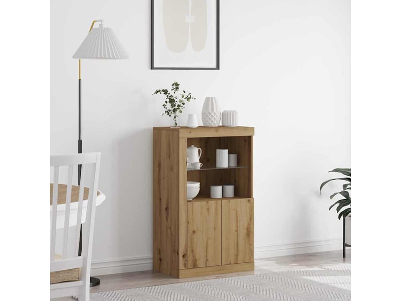  Buffet led, meuble de rangement salon 60,5 x 37 x 100 cm bois d'ingénierie chêne artisanal  - Conforama B