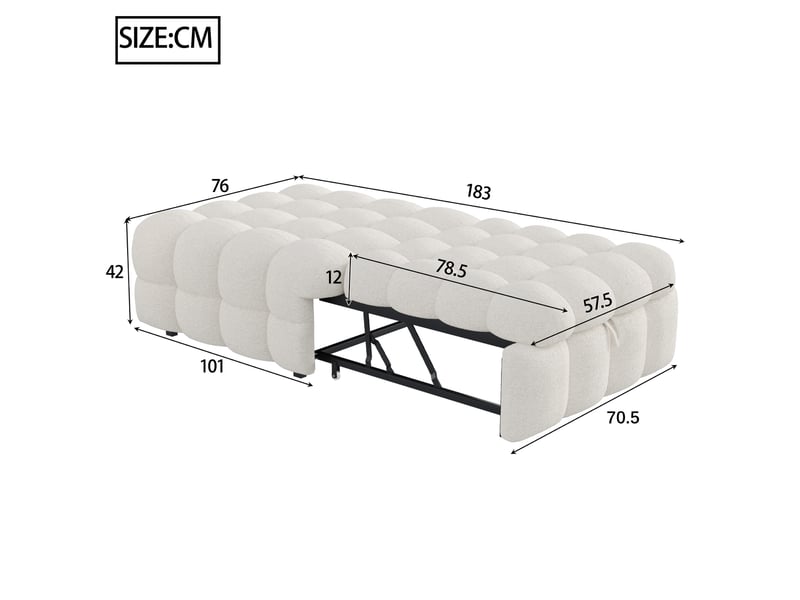  Canapé lit tcqpz 183 x 76 x 42 cm 2-en-1 bouclé beige  - Conforama C