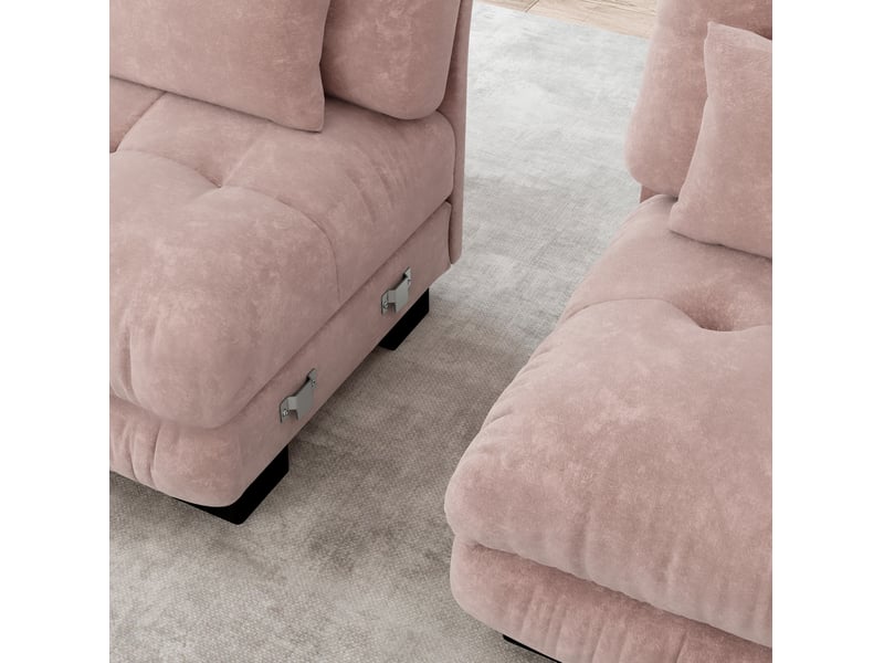  Canapé d’angle modulable convertible 3 places en tissu rose avec ottomans, confort profond pour le salon  - Conforama D
