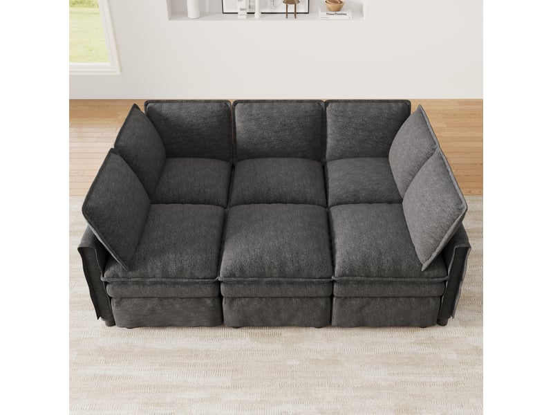  Canapé modulable tcqpz xxl 6 places avec fonction couchage forme u ou l chenille gris 344 x 127 x 91 cm  - Conforama E