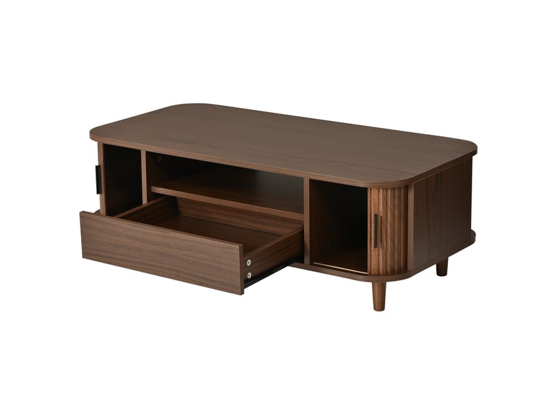  Table basse avec 1 tiroir et 2 portes, table salon en bois couleur noyer, 100x50x35 cm  - Conforama E