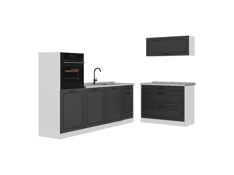  Vicco cuisine, anthracite campagneblanc, 220cm plan de travail marbre  - Conforama A