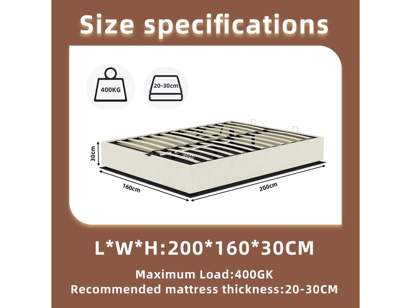  Sommier coffre 160x200 cm, velours, beige, sans matelas  - Conforama C