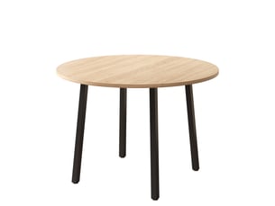 Table ronde ø100 cm en chêne avec pieds métal, pour 2 à 4 personnes, design moderne