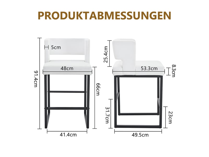  Chaises de bar blanches lot de 2, design nordique carré, pieds en métal noir, hauteur 91,4 cm  - Conforama C