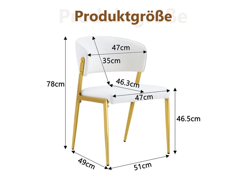 Chaise de salle à manger rembourrée à dossier ergonomique en pu blanc et métal  - Conforama E