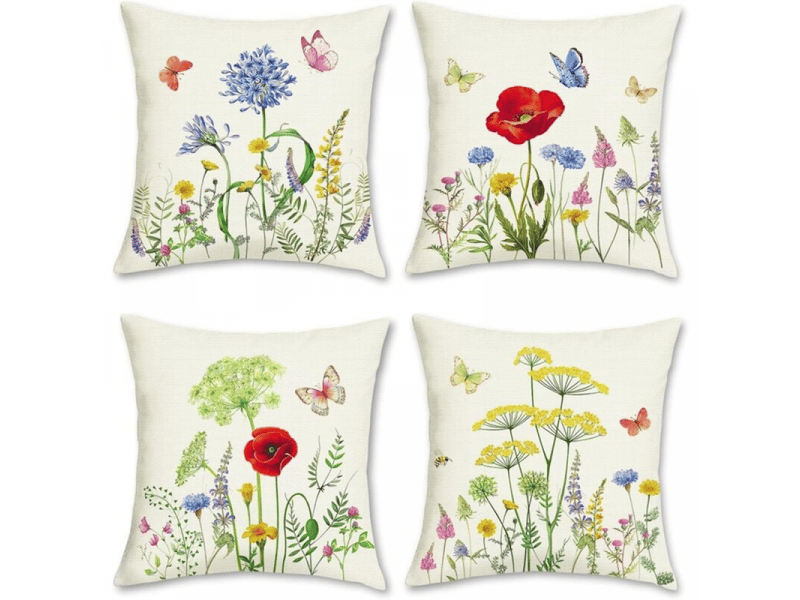  Lot de 4 housse de coussin - lot de 4 45 x 45 cm housse de coussin fleurs de jardin papillon polyester lin décoratif taie d'oreiller pour canapé lits chaises salon maison extérie, beige  - Conforama A