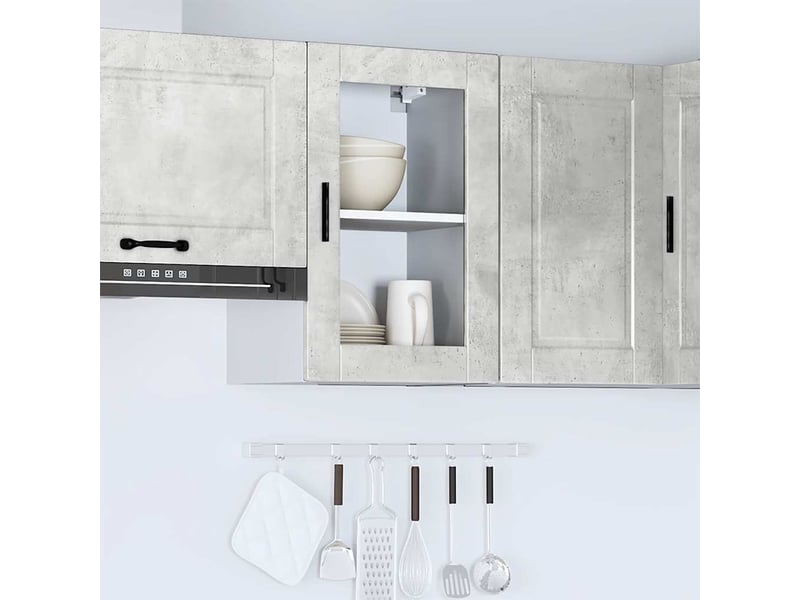  Meuble de rangement, armoire murale de cuisine avec porte en verre porto gris béton shl232  - Conforama C