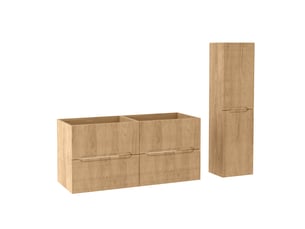 Ensemble double meuble sous vasque et colonne novo l.120 cm effet chêne hikora