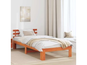 Lit adulte, lit simple, cadre de lit avec tête de lit brun 90x200cm pin massif cf2509