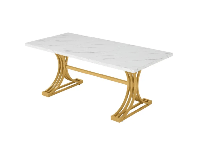  Table de salle à manger pour 4 à 6 personnes avec plateau effet marbre et pieds métalliques, 160 × 80 cm  - Conforama A