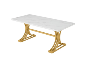 Table de salle à manger pour 4 à 6 personnes avec plateau effet marbre et pieds métalliques, 160 × 80 cm