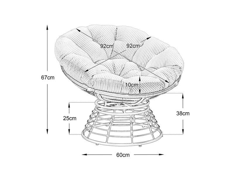  Fauteuil papasan en rotin marron pivotant 360° avec coussin beige épais  - Conforama C