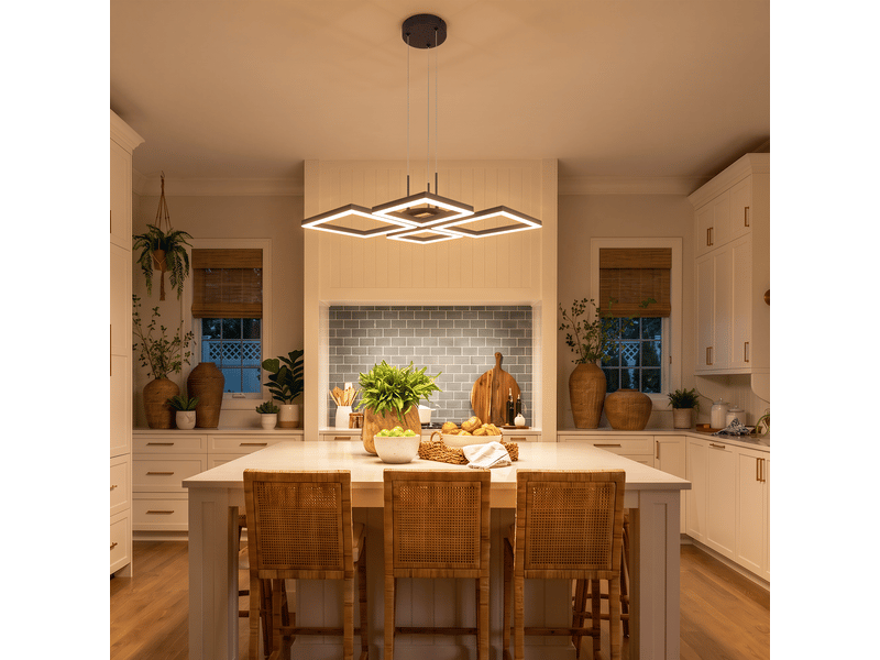 Zmh suspension led noir 32 w suspension en bois suspendue moderne hauteur réglable pour cuisine salon - Conforama C
