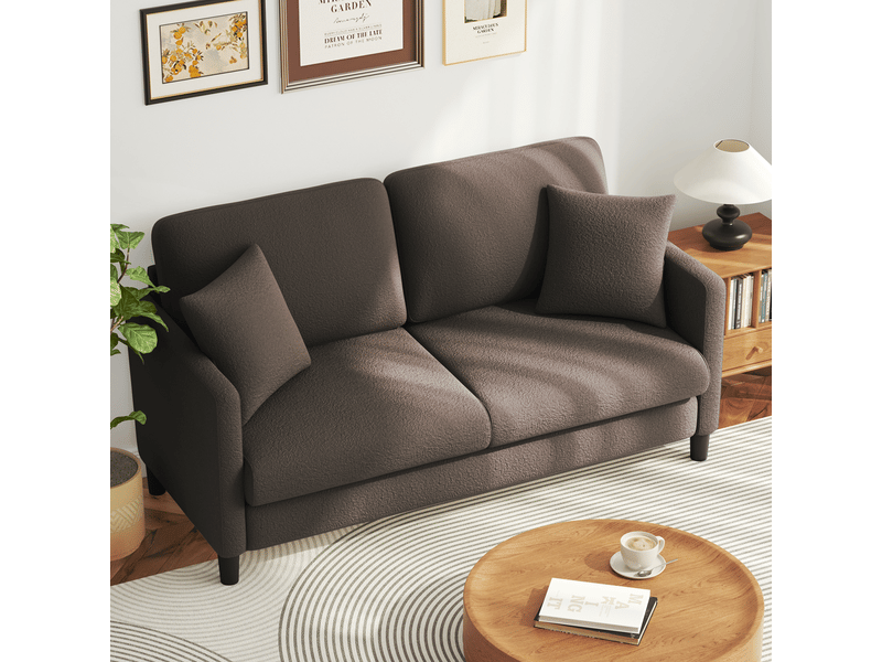  Canapé en velours teddy 2 places moderne,canapé droit confort en bois massif,loveseat avec accoudoirs,165 x 78 x 89cm,marron 165x78x89cm - Conforama W