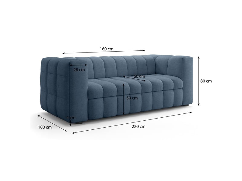  Canapé capitonné convertible 3 places en tissu chenille bleu foncé - ouverture express - cester Cester - Conforama C