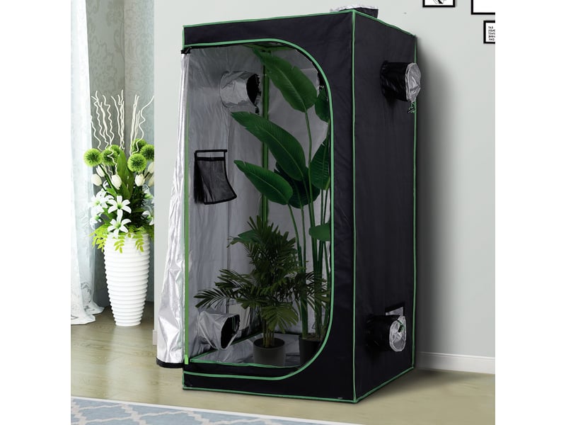  Tente culture hydroponique oxford 600d, 5 aérationsfenêtre, passe-câbles, 80x80x160 cm, noire.  - Conforama C
