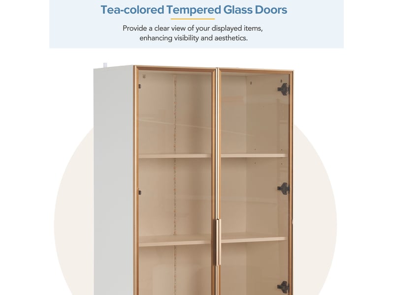  Lot 2 vitrines led 80x40x160 + 70x35x150 cm, portes vitrées battantes, tiroirs, panneau de particules blanc  - Conforama E