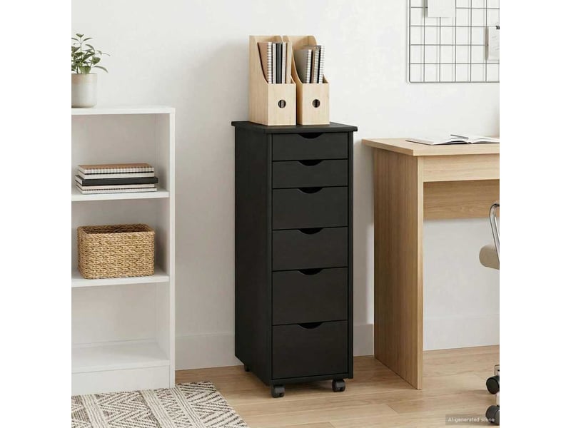  Caisson roulant de bureau, meuble de rangement 34 x 39 x 93,5 cm bois de pin massif noir  - Conforama C