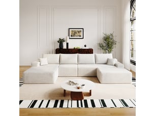 Canapé d’angle modulaire moderne en velours côtelé blanc, méridienne en l, 340 cm, sans montage