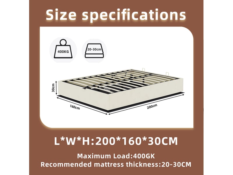  Lit double 160x200 avec sommier à lattes et matelas beige homvra  - Conforama E