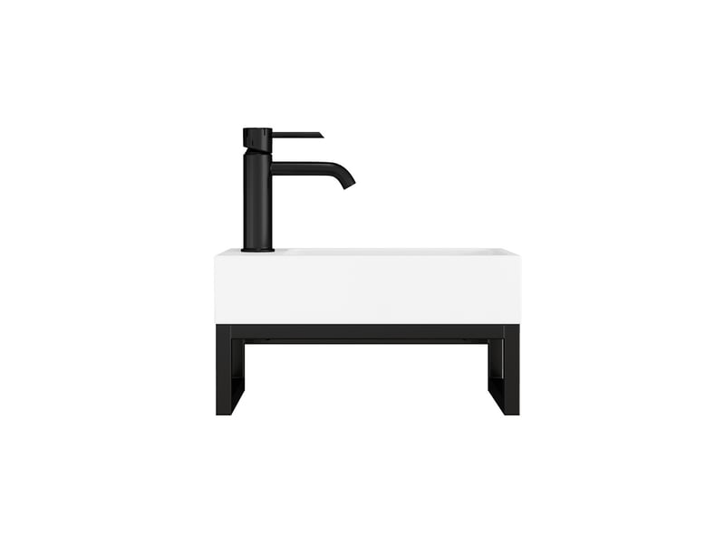  Lave-mains mural compact carré en céramique blanc mat avec cadre métal et trop-plein  - Conforama A