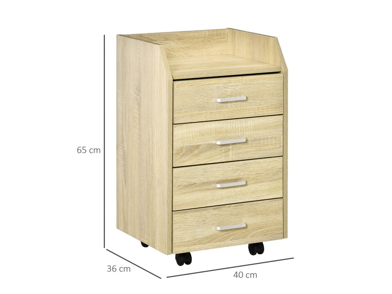  Caisson de bureau rangement sur roulettes 4 tiroirs coulissants mdf et panneaux de particules bois naturel dim. 40l x 36l x 65h cm  - Conforama C