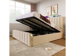 Lit avec rangement 180x200 cm <strong>MEULVA</strong>  <strong></strong> coloris beige