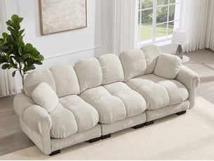 Canapé droit 3 places cloud, incluant 2 petits coussins décoratifs, dossier ergonomique, 260x86x90cm, kaki clair