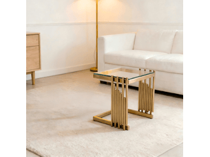 Table basse carrée en verre trempé avec cadre en acier inoxydable doré pour salon et chambre