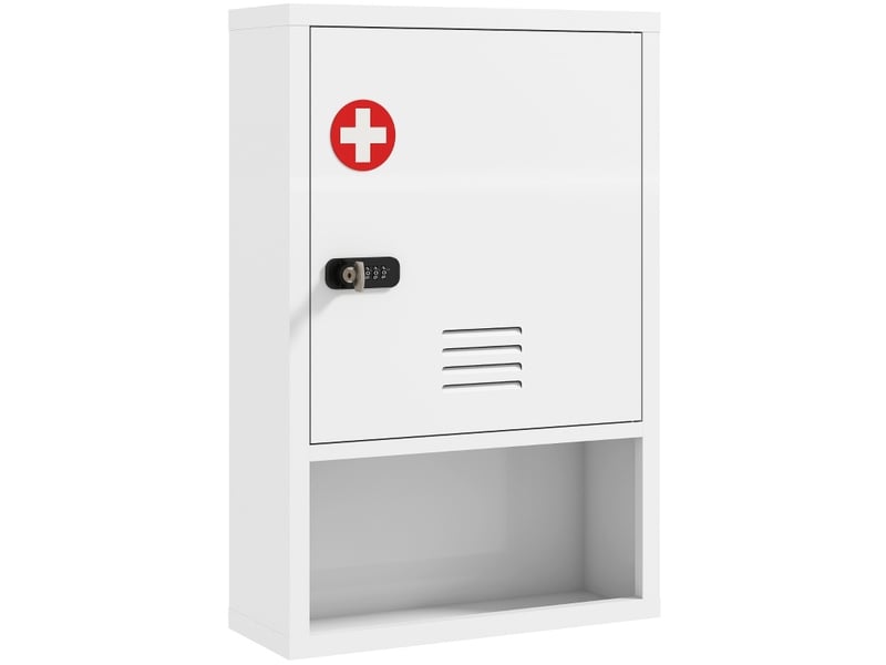 Armoire à pharmacie murale 40 x 15 x 60 cm – blanche – serrure à code et clé, rangement à 2 niveaux  - Conforama A