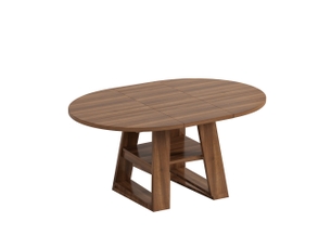 Table à manger ronde extensible 110150x110 cm coloris noyer avec rangement