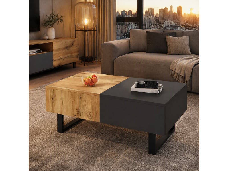  Table basse rectangulaire avec plateau coulissant et rangements, pour salon, panneau de particules, 100 x 40 x 55 cm  - Conforama B