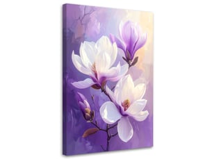 Toile imprimée, magnolias blancs sur fond violet avec une lumière douce 40x60